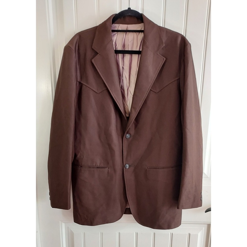 Niver Western Wear Blazer Mens 42R Brown Western Yoke Textured Sport Coat